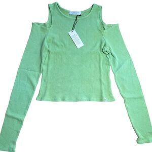 New! Daydreamer Women's Rebel Girl Cold Shoulder Thermal Crop Top Green XL NWT